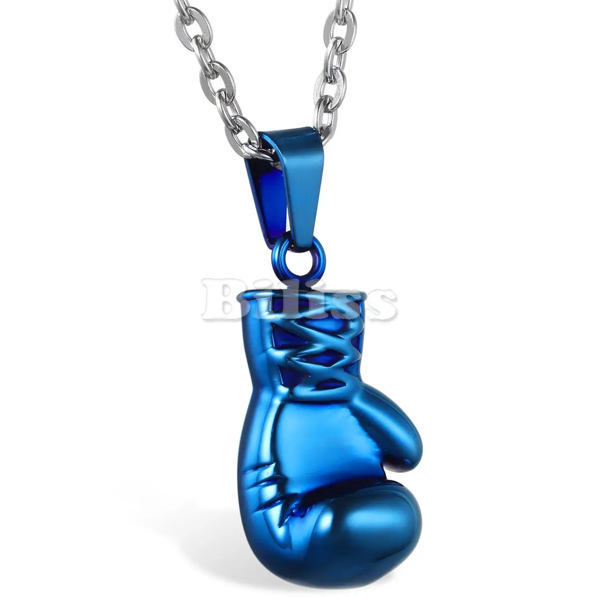 Fashion Lovely Mini Boxing Glove Necklace Boxing Match Jewelry 316L Stainless Steel Cool Pendant for Men Boys Gift Blue Color