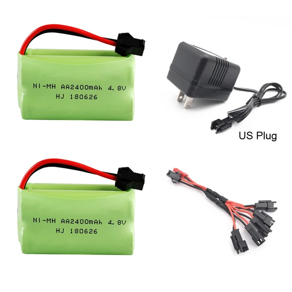 Pacote de bateria aa com carregador, 4.8v 2400mah ni-mh, conjunto de cabo 5 em 1 para rc, carro, barco, robô, brinquedos, tomada sm, alta capacidade, 4.8v, nimh