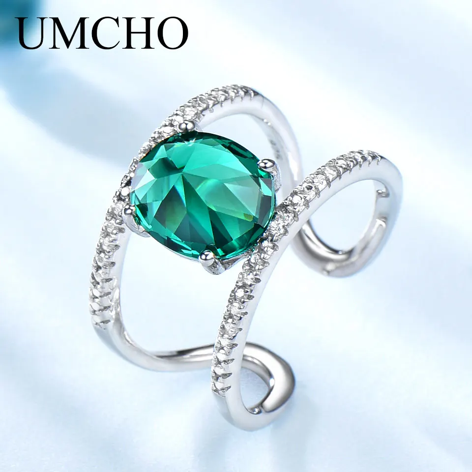 UMCHO Created Emerald Gemstone Ring 925 Sterling Silver Rings For Women Special Rivets Design Fashion Party Jewelry Wholesale