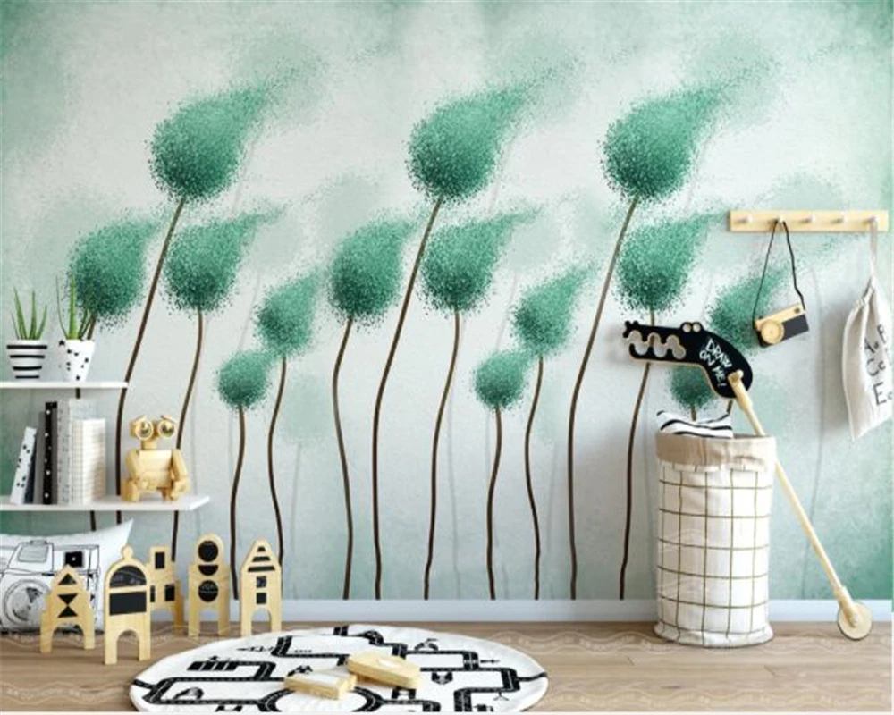 

beibehang European fashion simple hand painted dream flower dandelion children's house wallpaper papel de parede papier peint