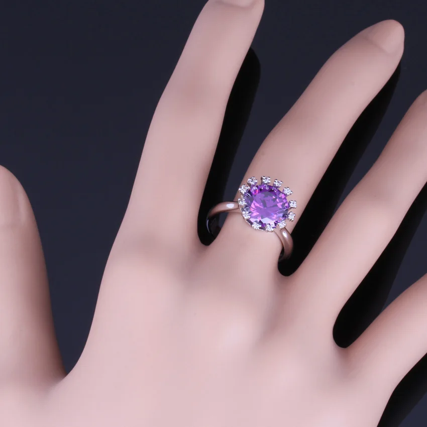 Wonderful Crown Purple Cubic Zirconia White CZ Silver Plated Ring V0114