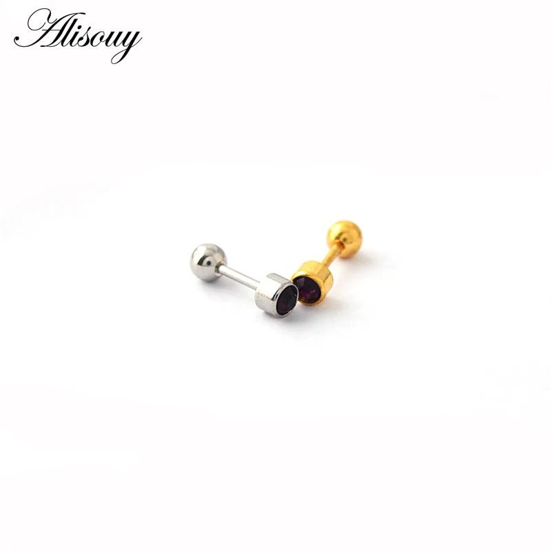 Alisouy 2pc 316l Surgical Steel Crystal  Assorted Colors Ear Stud Piercing Simple Style Screw-Back Earring Sexy Girls Jewelry