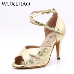 WUXIJIAO hot Printed leatherWomen's Latin dance shoes Ballroom dance shoes Party Square dance shoes soft heel 10cm