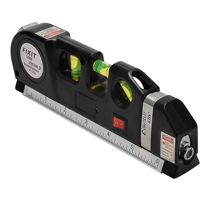 Laser Level Horizon Pengukuran Vertikal Multiguna Pengukur Tingkat Laser 8Ft Penjajaran Standar dan Metrik Hitam