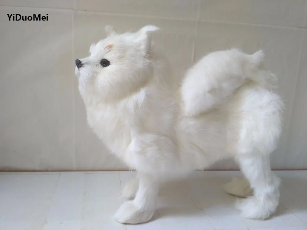 

simulation white Pomeranian model plastic&furs large 29x25cm Pomeranian dog handicraft prop,home decoration gift p0900