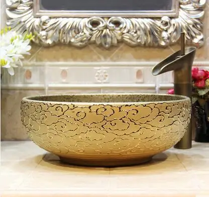 Jingdezhen ceramic wash basin basin on the basin of gold - plated gold Xiangyun clouds of flowers wash basin