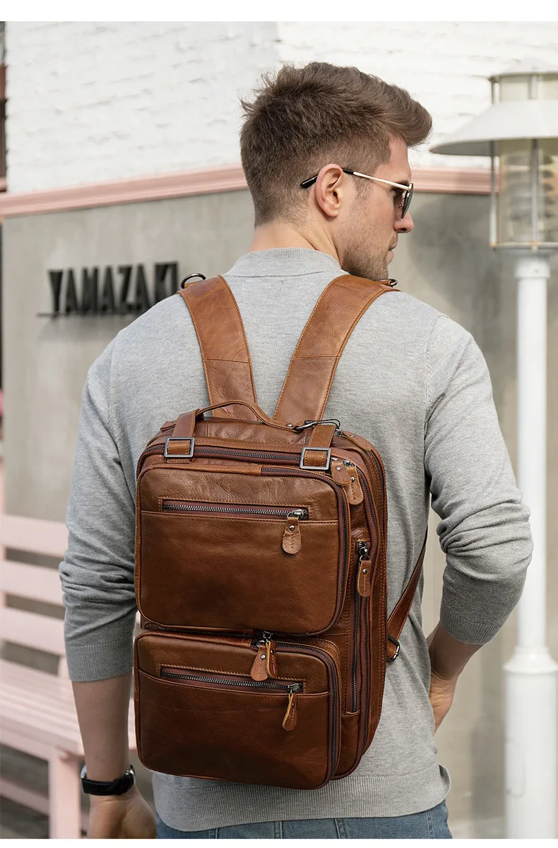 Männer Business Aktentasche Weiche Echtes Leder Mann Laptop Handtasche 3 Verwenden Multifunktionale Rindsleder Schulter Messenge tasche Für