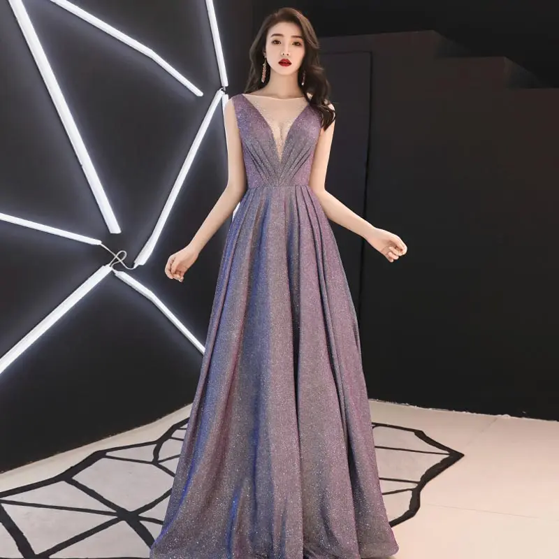 FADISTEE New arrival modern party dress evening dresses prom lace A-line sexy Transparent V-neck bling satin lace-up 2019