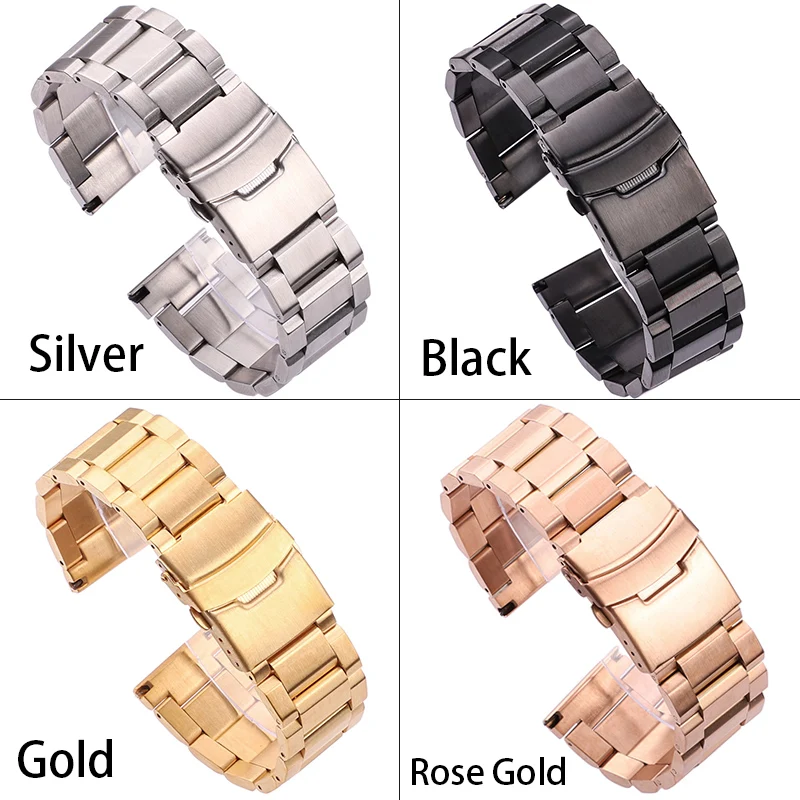 18 20 22 24mm Watchbands Bracelet Women Men Silver Rose Gold Black Stainlesss Steel Brushed Replace Watch Band Strap