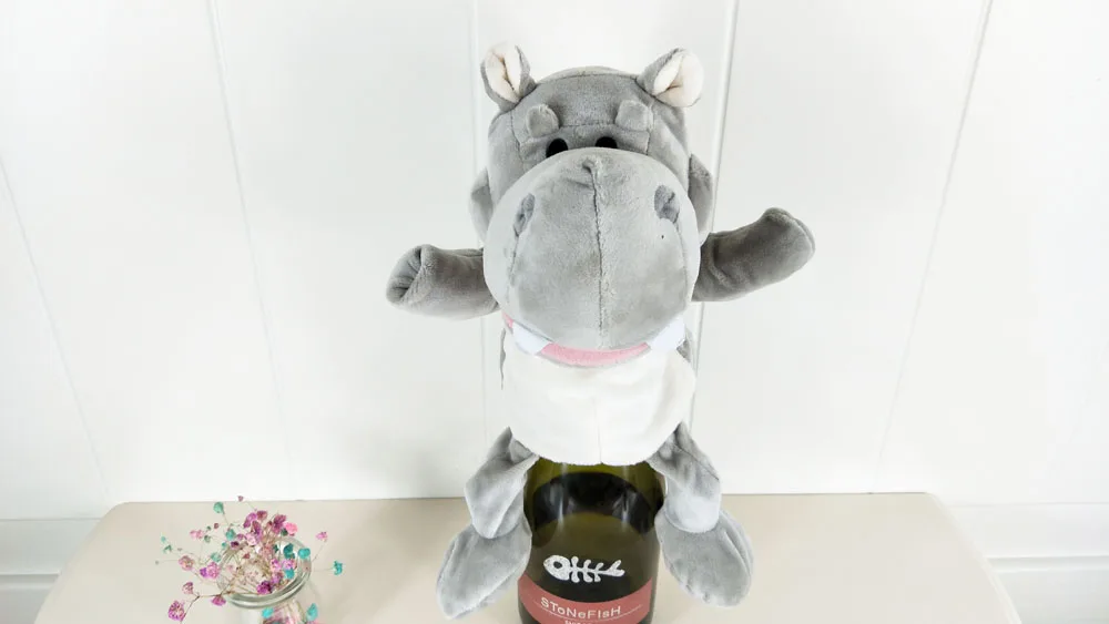 Marionnette à main en peluche pour enfants, gros hippopotame gris