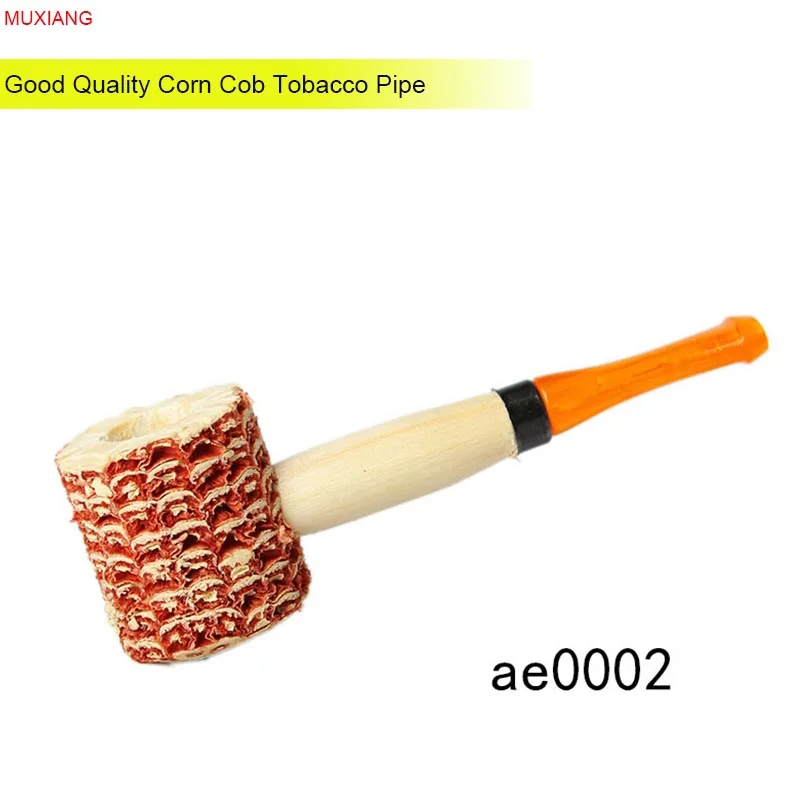 RU-MUXIANG 5Pcs CornCob Tobacco Pipe for Beginner Smoker Small Plastic Mouthpiece Wooden Stem Straight Pipe aeGrandpa's Gift