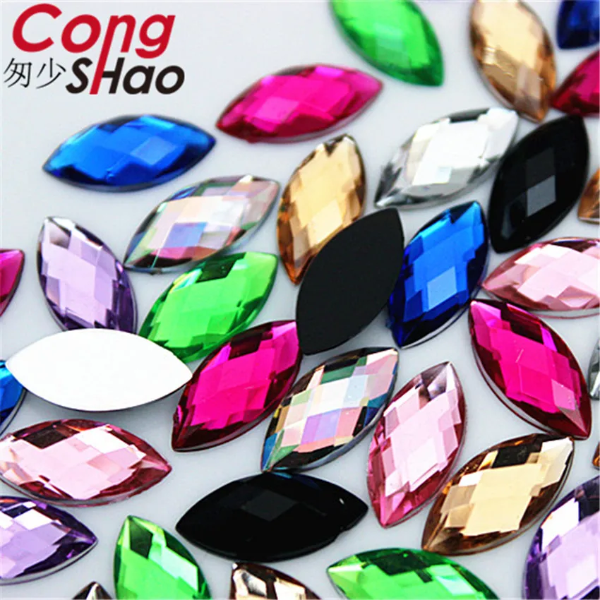 Cong Shao 100pcs 7*15mm Colorful Flatback Horse Eye Acrylic Rhinestone Crystal And Stone Costume Strass For Clothes Crafts WC686