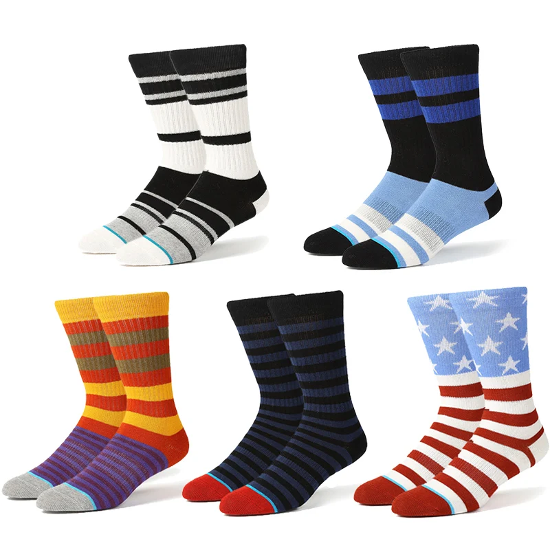 

COCOTEKK Fashion Men Striped Compression Socks USA Teenagers Mens Women Skateboard Socks Cool Cotton Elastic Socks