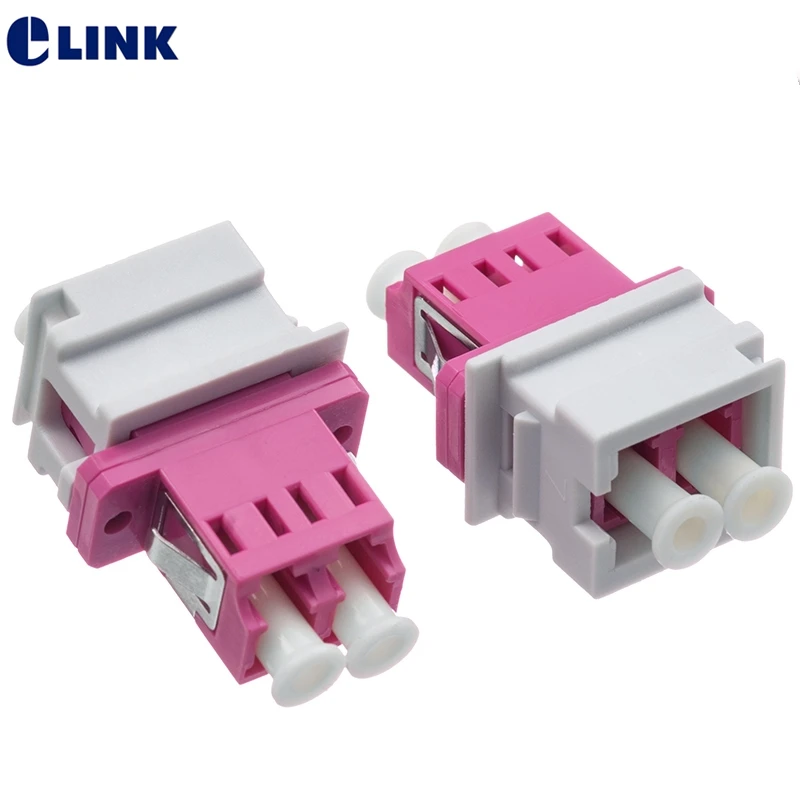 LC duplex fiber optic adapter MM OM4 optical fibre coupler gray red color ftth connector free shipping ELINK 20pcs