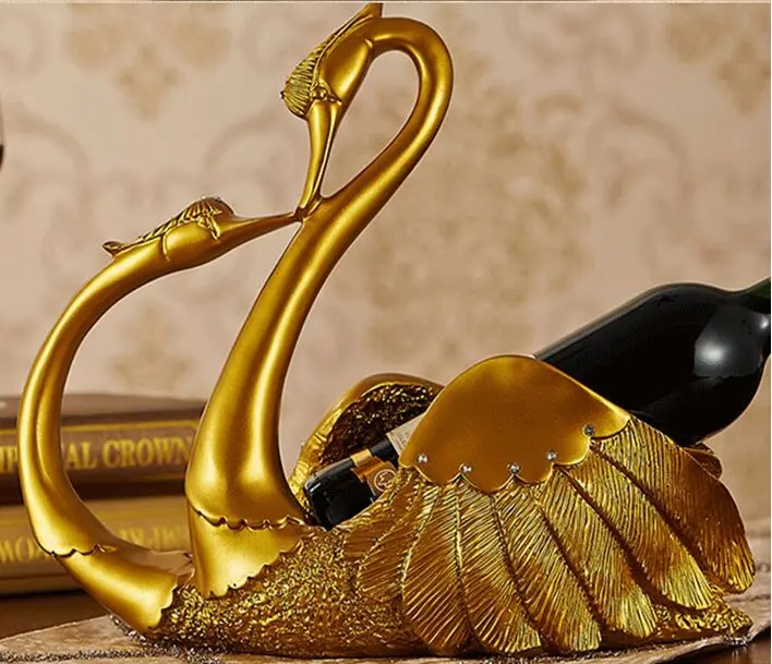 

Environmental resin Europe style golden swan artcraft 33x36cm Wine Rack ornaments,furnishings living room decoration gift a2413