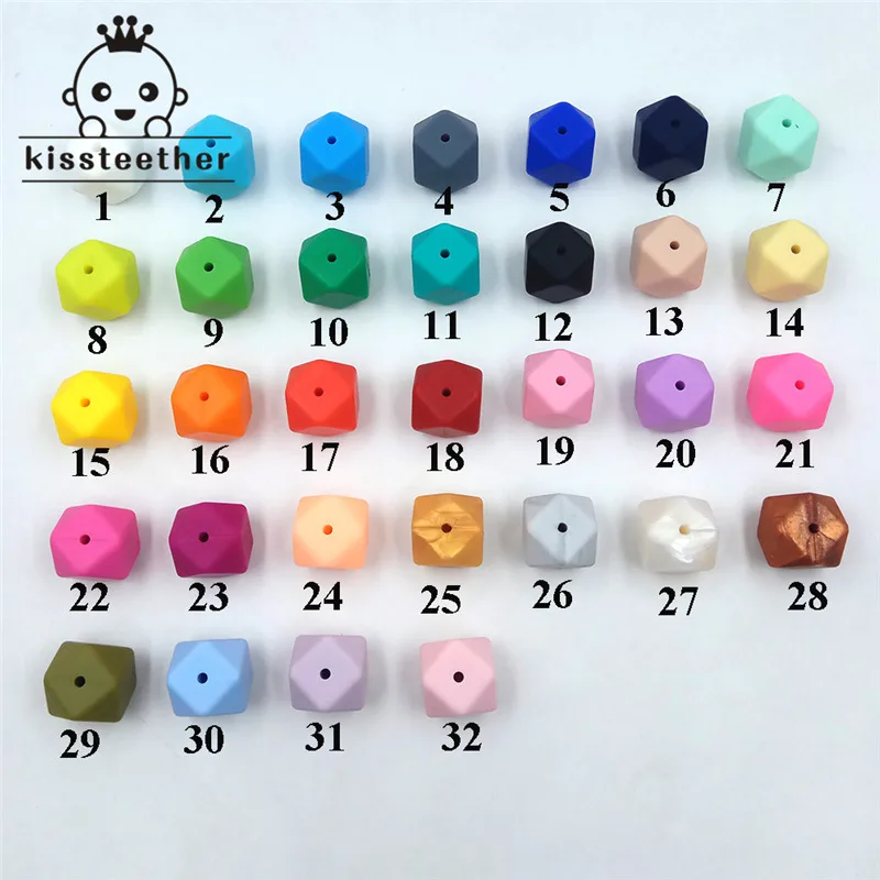 Manik-manik Silikon untuk Mainan Gigit Campuran Warna 17Mm Geometris/Segi Enam DIY Bayi Mengunyah Perhiasan Teether Kalung/Gelang Gigitan Bayi