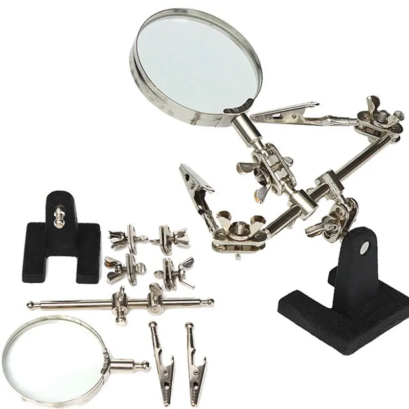 Auxiliary Clip Adjustable Desktop Magnifier Loupe Glass Lens for Circuit Board Inspection Welding Soldering Stand Repair Tool