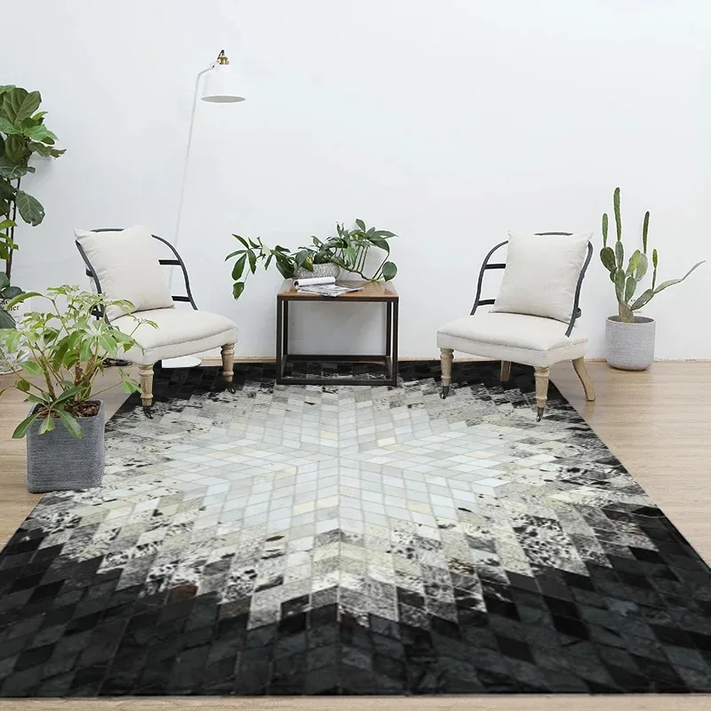 

Modern Fur Carpets, Black White Real Leather Cowhide Patchwork Area Rug , customizable size / color