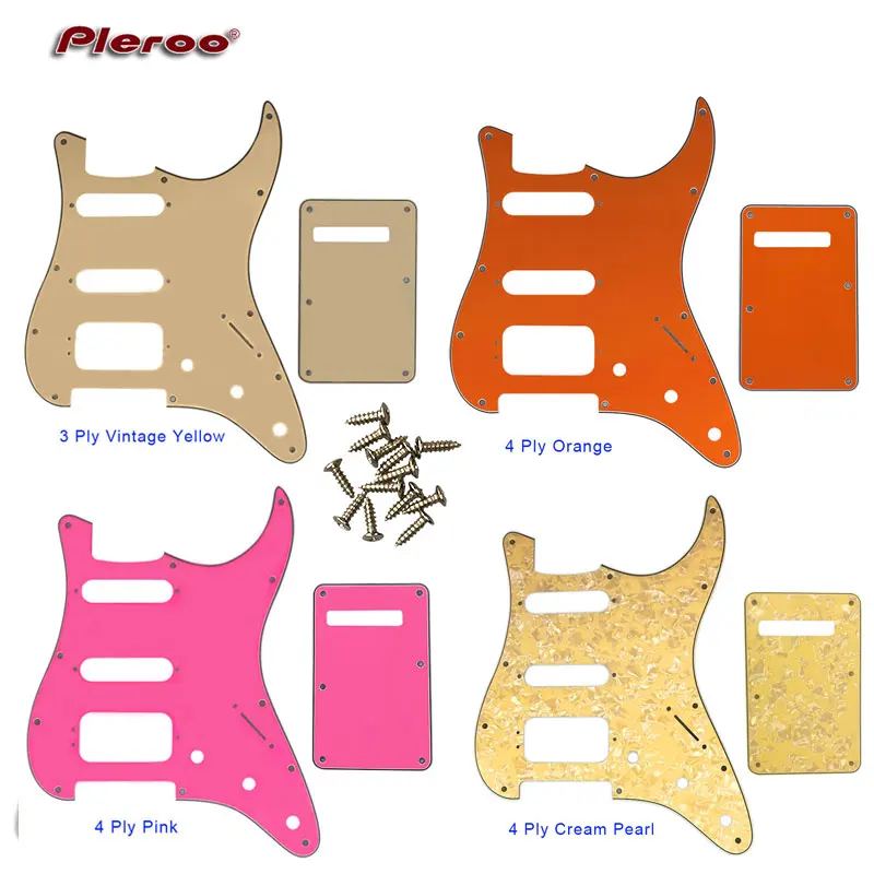 Pleroo Custom Guitar Parts - For 72\'11 Screw Hole Standard St Deluxe Humbucker Hss Guitar Pickguard & Back Plate Scratch Plate