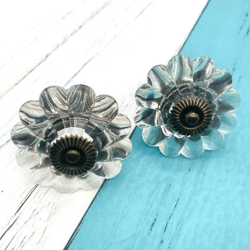 Dia 55MM Acrylic Sunflower Design Knobs Cupboard Pulls Drawer Knobs Euro-Style Kitchen Cabinet Handles Furniture Handle Hardware