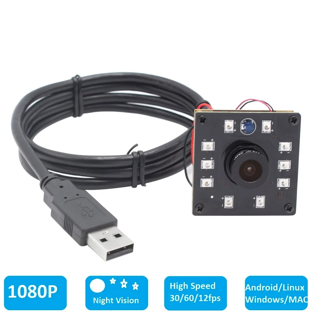 1080P CMOS OV2710 30/60/120fps Wide Angle Night Vision IR CUT Infrared Board USB Webcam Camera Module for Android Linux Windows