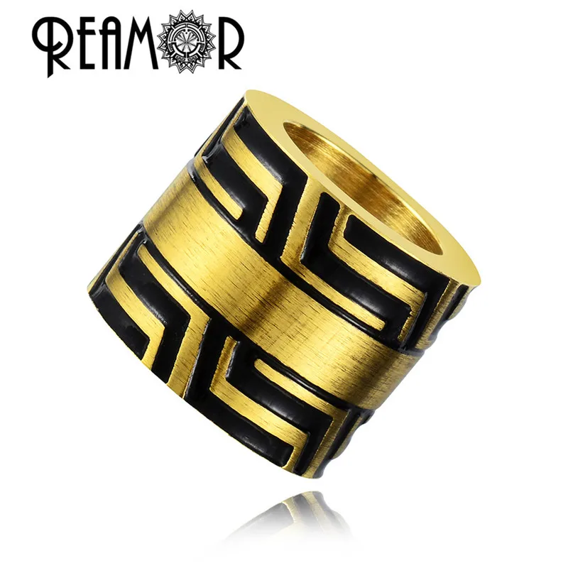 REAMOR 5pcs Black Blue Gold Color Beads 316l Stainless Steel Big Hole Colorful Round Beads For DIY Men Bracelet Jewelry Making
