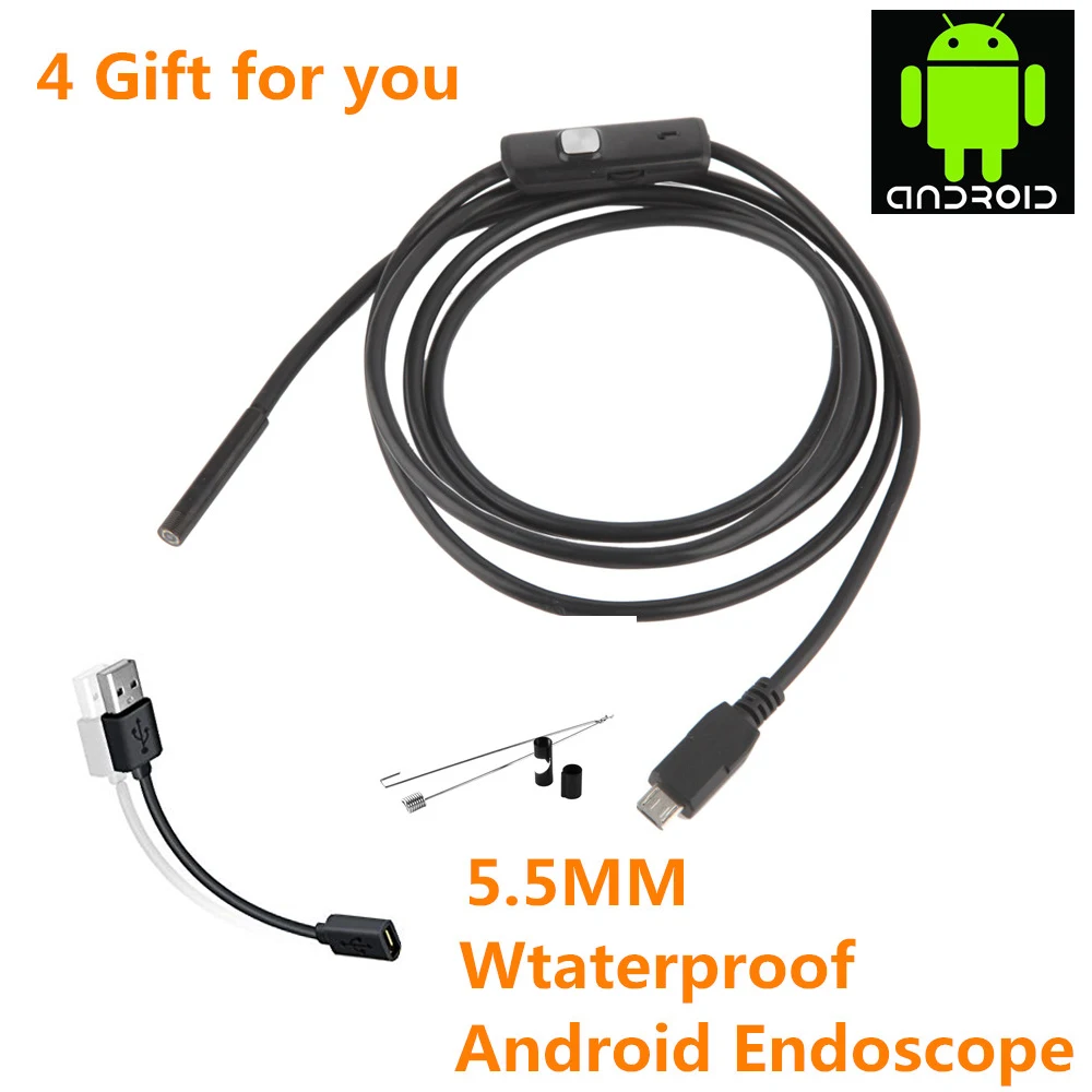 USB Endoscope Camera  5.5MM Lens 1M/2M/5M Semi-Rigid Cable Android  Waterproof Borescopes Mini Camera For PC Android Phone