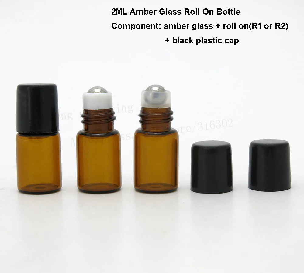 100pcs 2ml roll on roller bottles for essential oils roll-on refillable perfume bottle deodorant containers with black lid