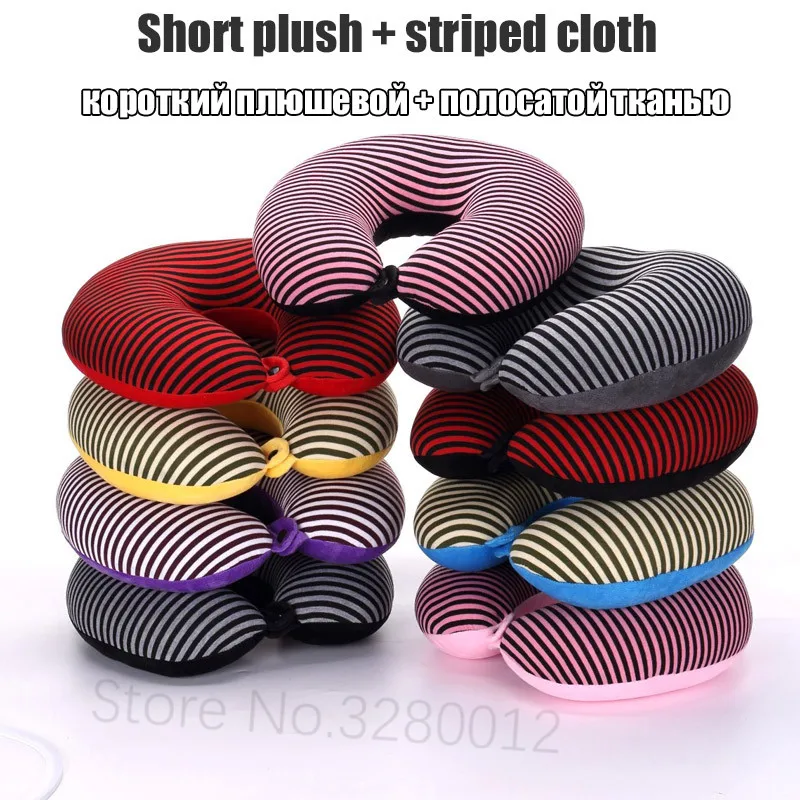 26 Kinds Microbeads U Shaped Travel Pillow Pure Stripe Color Rest Soft Cushion Neck Nanoparticle Pillow for Car Flight  Foam image 5