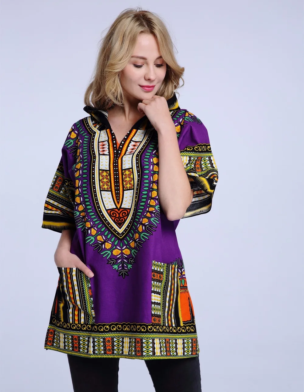 Dashikiage Hoodies 100% Cotton Dashiki with Hood Men\'s Women\'s African Dashiki Shirts Dress Boho Hippie Kaftan Festive Clothing