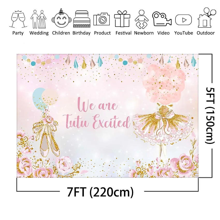 Tutu Ballerina Princess Party Photography Background Pink Floral Ballet Shoes Pastel Girl's Birthday Baby Shower Photo Backdrop