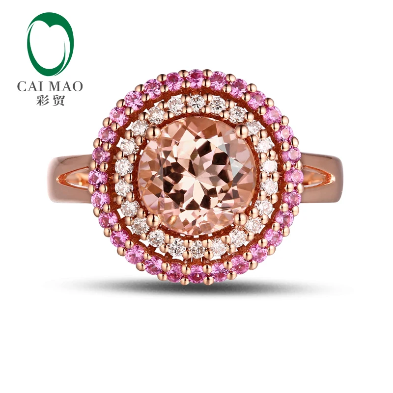 18K Rose Gold 1.54CT Round Cut Morganite 0.22ct Diamond & Sapphires Engagement Ring Free shipping