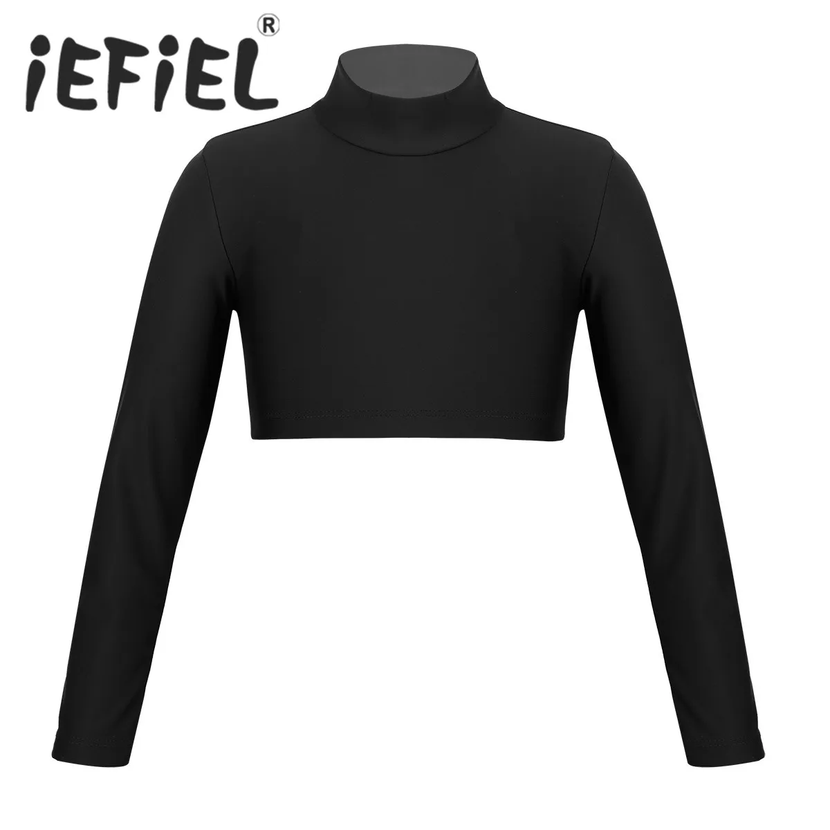 Children Kid Girls Crop Top Solid Color Long Sleeves Neck Crop Top for Dancing Stage Performance Workout Ballet Class Dance