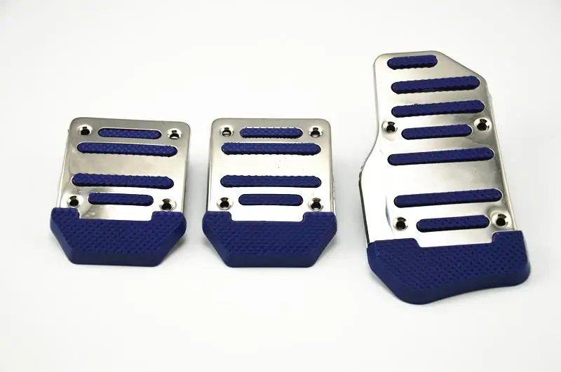 Car Style Blue Aluminium Non Slip Sport Pedal Brake Pad Covers Manual Car 3 PCS