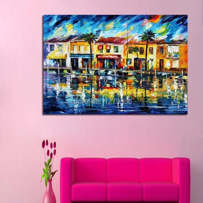 

100%Handpainted Little Town Beauty Knife Oil Painting On Canvas Thick Oil Painting Wall Picture For Home Decor As Best Gift