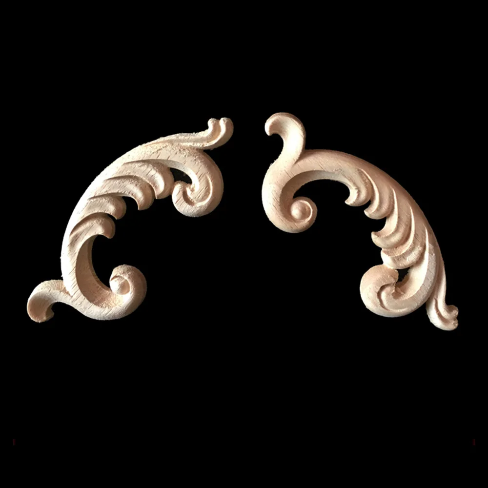 2PCS 11*5CM Vintage Unpainted Wood Carved Corner Onlay Applique Wall Craft Furniture for Home Cabinet Door Decoration Craft