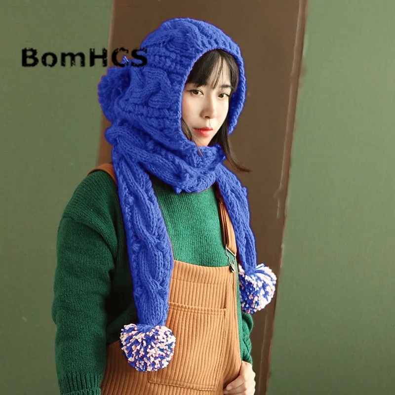 BomHCS Cute Handmade Winter Warm Thick Knitted Hat Caps Scarf Beanie