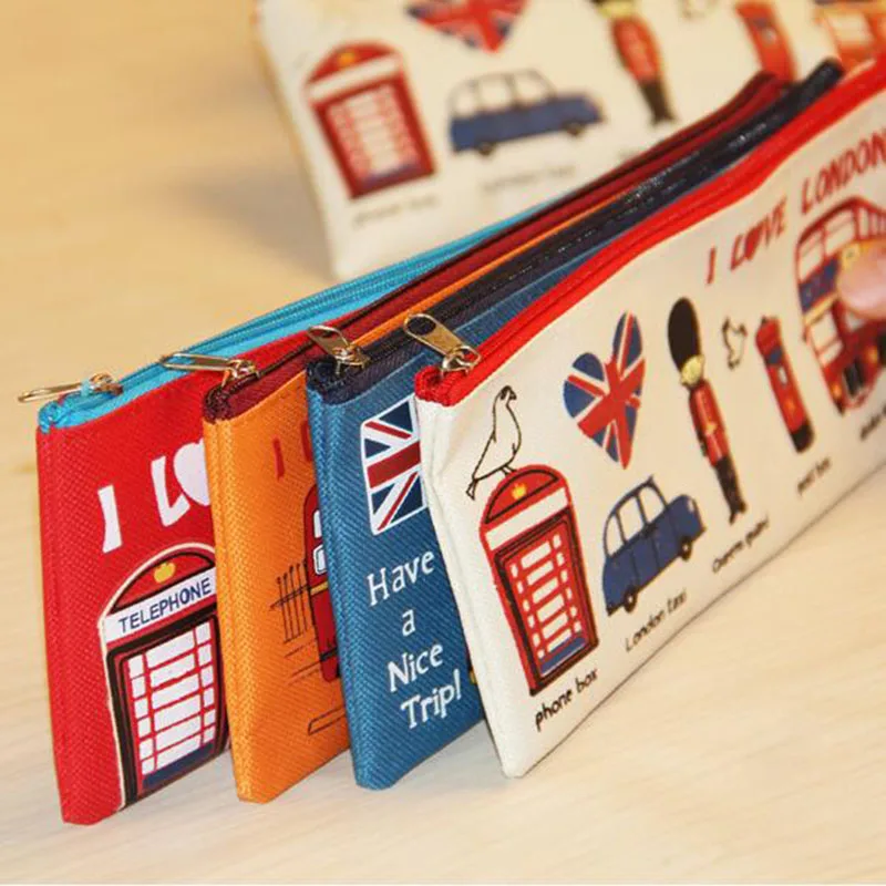 Cartoon Pencil Case Girl Boy School Stationery Student Hawaiian Pencil Bag London Oxford Cloth Cosmetic Bag Wallet