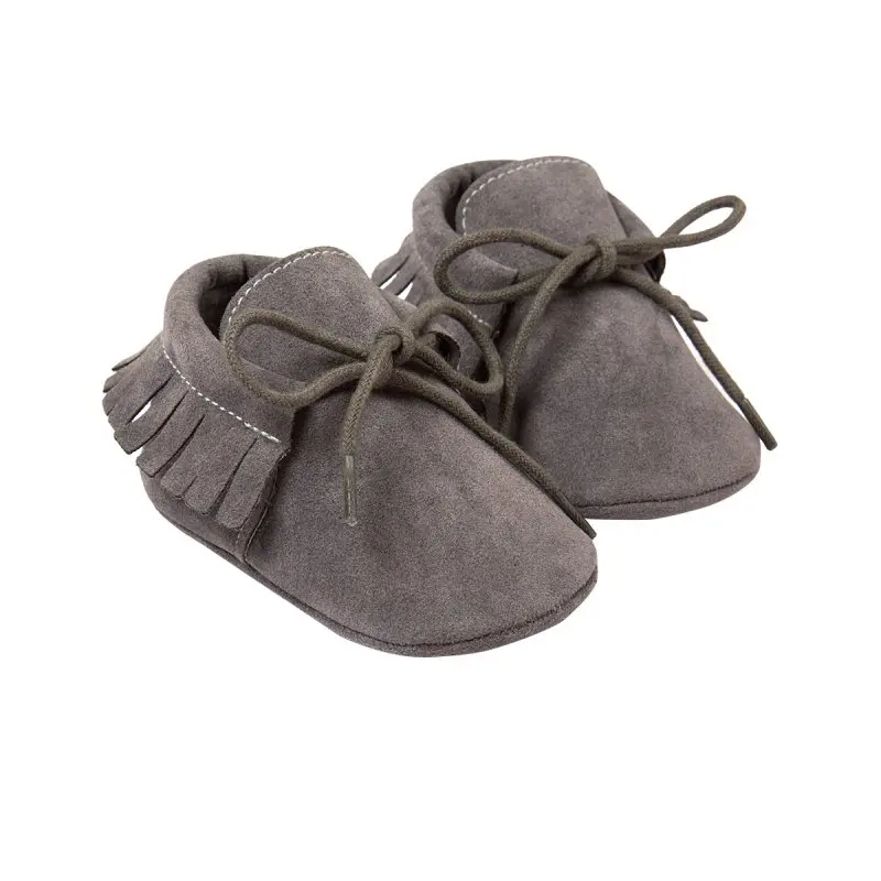 Baby Girls Boys First Walkers Tassel Lace-Up Nubuck Leather Shoes Soft Bottom Prewalkers 0-18M New