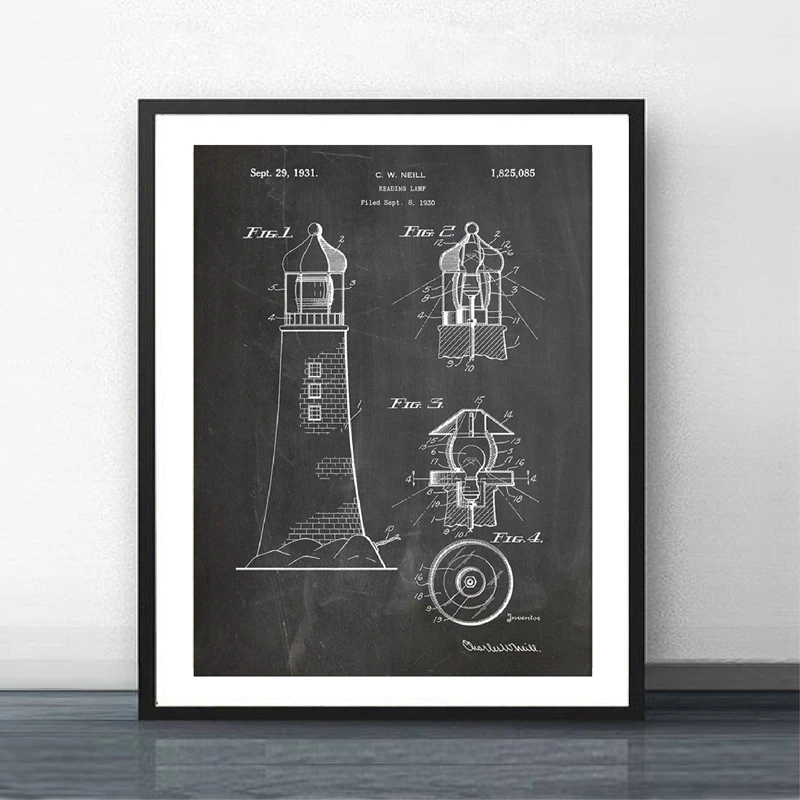 Lighthouse Patent Vintage Blueprint Posters and Prints Wall Art Canvas Painting Sailor Nautical Art Gift Picture Home Wall Decor