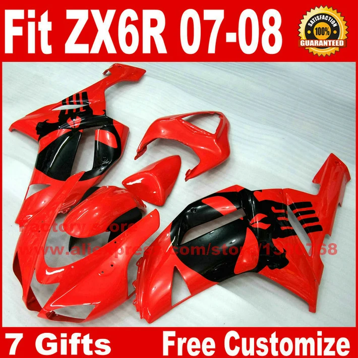 

Bodywork fairings set for Kawasaki Ninja 636 ZX6R 2007 2008 ZX-6R 07 08 red black fairing body kit AV12 +7 gifts