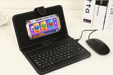 Smart phone bag OTG Leather PU USB keyboard case protector holder with stand mouse for Adroid Huawei Xiaomi HTC Samsung