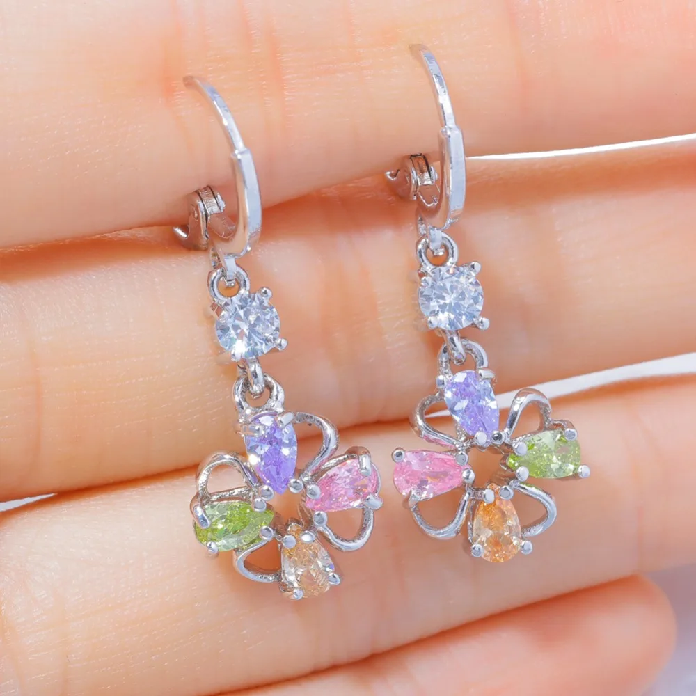 CiNily Created Multi-colors Stone Silver Plated Wholesale for Women Jewelry Wedding Engagement Drop Earrings 1 1/4