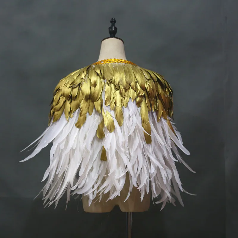 customized women and men fashion dance party carnival cosplay costumes gold sexy cosplay shoulder feather costume