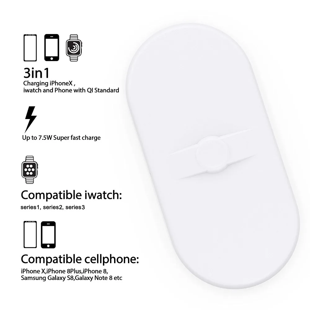 3 in 1 Qi Wireless Charger for Apple Watch 1 2 3 iWatch iPhone X Xs 8 8 Plus Samsung Note 8/S8 Fast Wireless Charging Pad