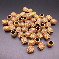 50pcs 11x10mm Large Hole Barrel Beads Plastic Imitation Wood Retro Ripple Craft Beads DIY Making Jewelry Accessories