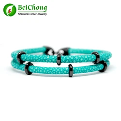 BC fashion exclusive super fiber stingray skin bracelet leather with satinless steel bracelet