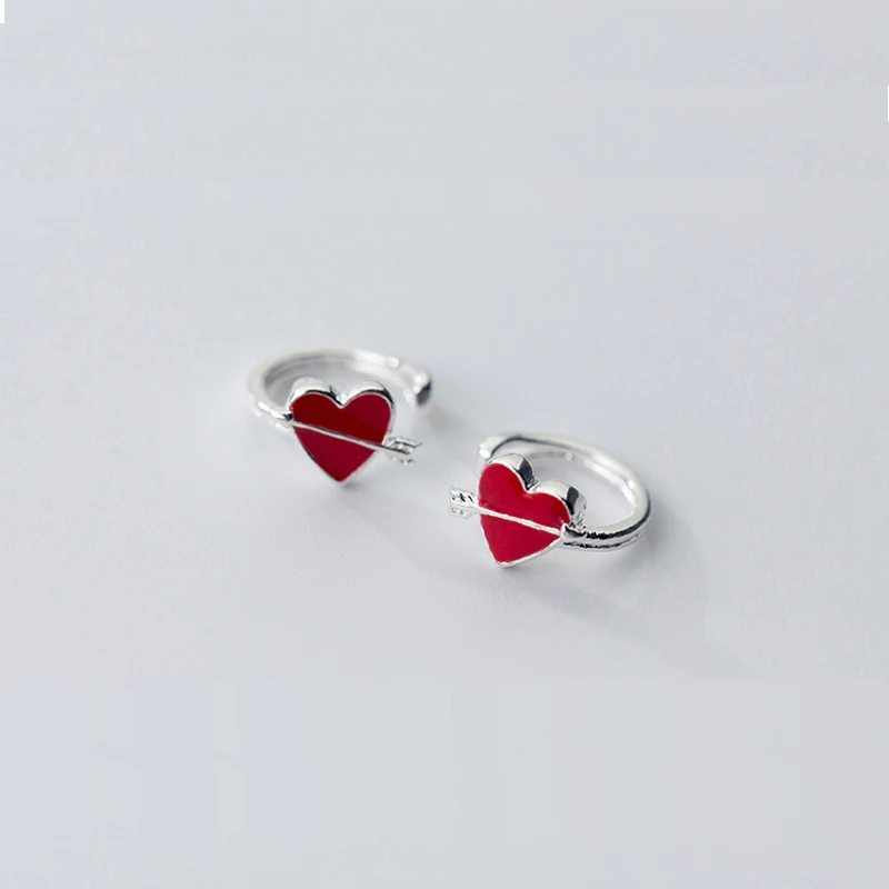 Korean Red Heart Earrings Ear Cuff 925 Steriling Silver Mini Heart Clip Earrings without piercing For Kids Girls Daughter's Gift