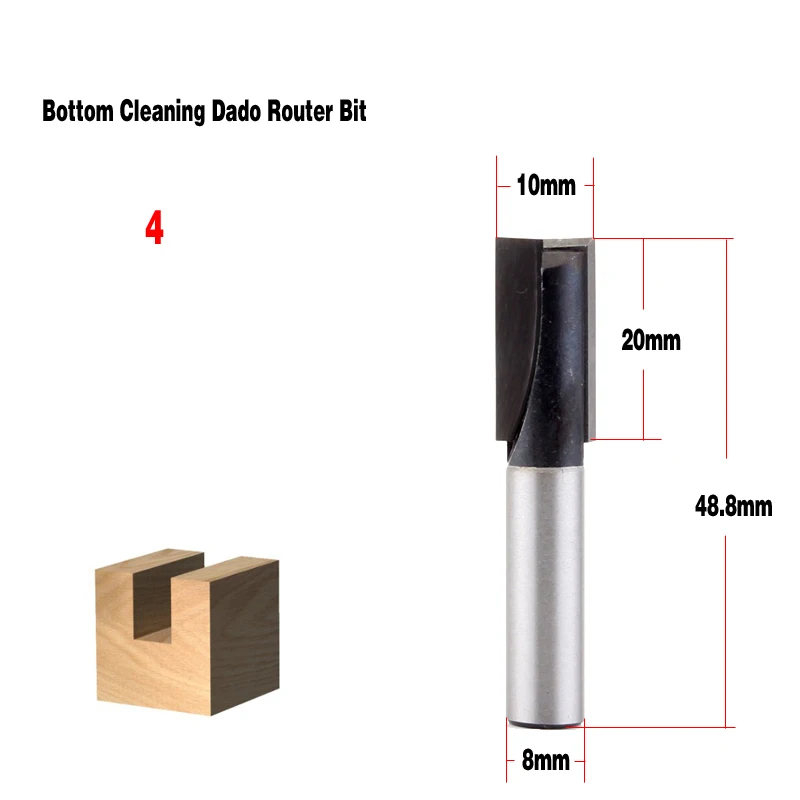 Ferramenta De Corte De Madeira De Alta Qualidade, Conjunto De Bits Router Reto e Dado, Limpeza Inferior, Haste De 8mm, Diâmetro 5,6,8,10,12,16,18mm,