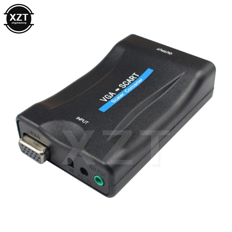 1pcs VGA to SCART Video Audio Converter Adapter Conversor  for TV Signaling Adapter Connector With Remote Control